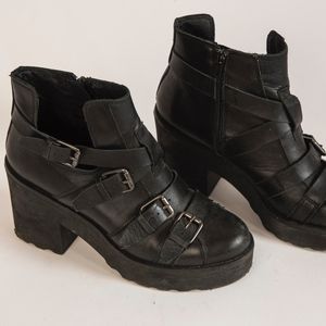 Topshop Black Leather Boots with Buckles